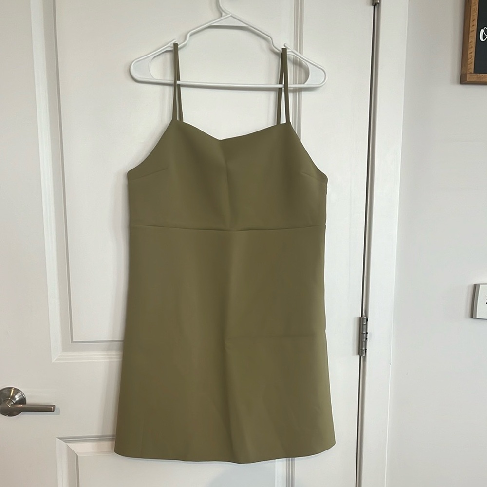 COS Open Back Mini Dress in Moss Green